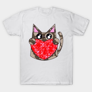 Brownie The Brown Cat With Valentines Heart T-Shirt